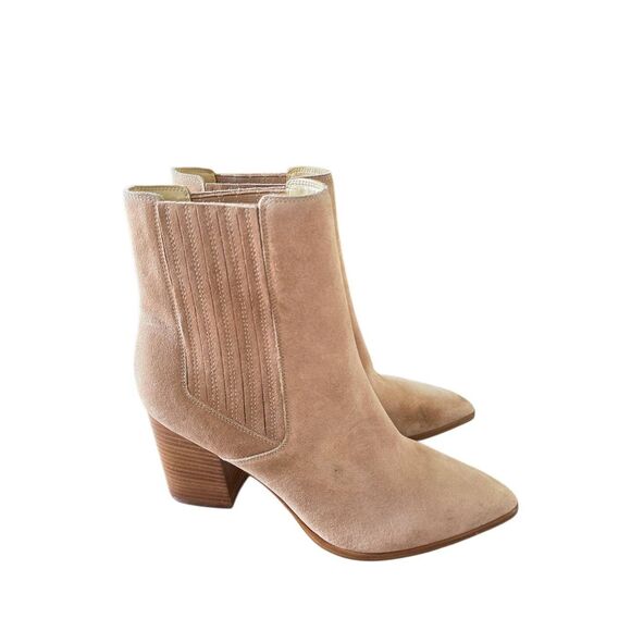 Nine West Booties Size 12 Tan Pointed Toe  Leather Upper Block Heel - Picture 1 of 8